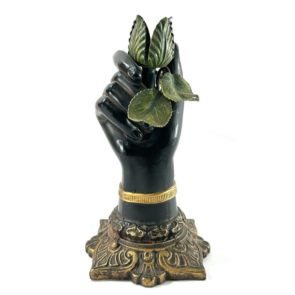 Vintage Petites Choses Hollow Cast Bronze Hand Candlestick Holder Brass Rose 7” - Picture 3 of 8